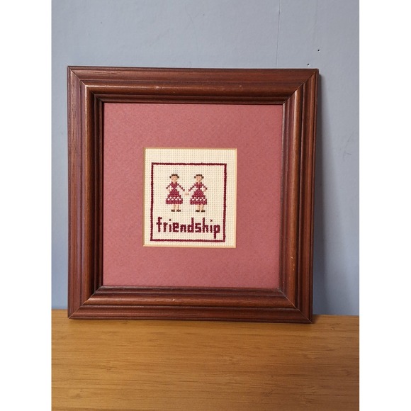 Other - Vintage Framed Cross-Stitch Wall Hanging "Friendship" Wood Frame Is 7.5"× 7.5".